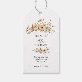 Beige Wilde Bloemen Bruiloft Cadeaulabel