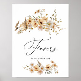 Beige Wilde Bloemen Bruiloft Feest Favorieten Bord Poster