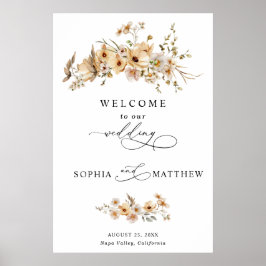 Beige Wilde Bloemen Bruiloft Poster