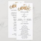 Beige Wilde Bloemen Bruiloft Programmakaart (Voorkant / Achterkant)