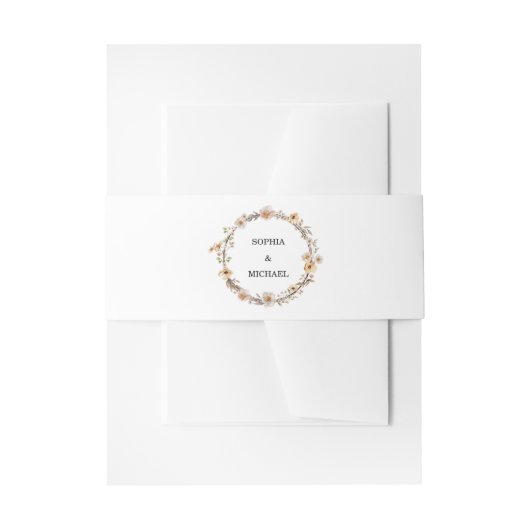 Beige Wilde Bloemen Bruiloft Uitnodigingen Wikkel (Voorkant Voorbeeld)