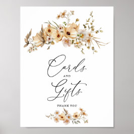 Beige wilde bloemen kaarten & cadeaus bord poster