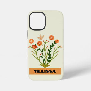 Beige wilde bloemen Minimaal Zwart Modern Typograf iPhone 12 Mini Hoesje