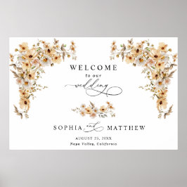 Beige Wilde Bloemen Welkom Bruiloft Poster