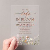 Beige Wildflower Baby in Bloom Baby shower Acryl Uitnodigingen (Insitu (Draagbaar))