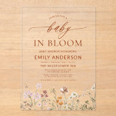 Beige Wildflower Baby in Bloom Baby shower Acryl Uitnodigingen (Voorkant)