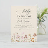 Beige Wildflower Baby in Bloom Baby shower Kaart (Staand voorkant)