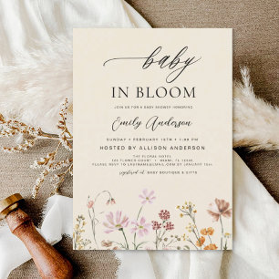 Beige Wildflower Baby in Bloom Baby shower Kaart