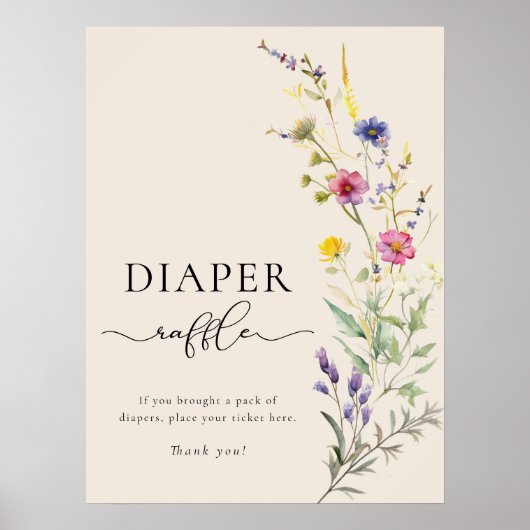 Beige Wildflower Bloemen Baby shower Luier Raffle Poster (Voorkant)