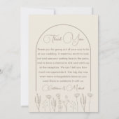 Beige Wildflower Bohemian Arch Wedding Bedankkaart (Achterkant)