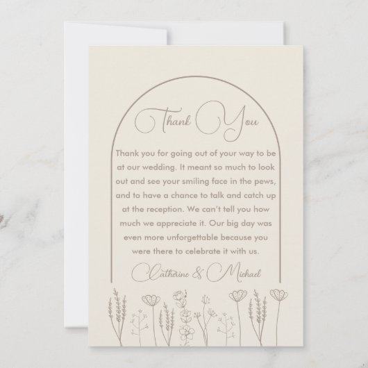 Beige Wildflower Bohemian Arch Wedding Bedankkaart (Achterkant)