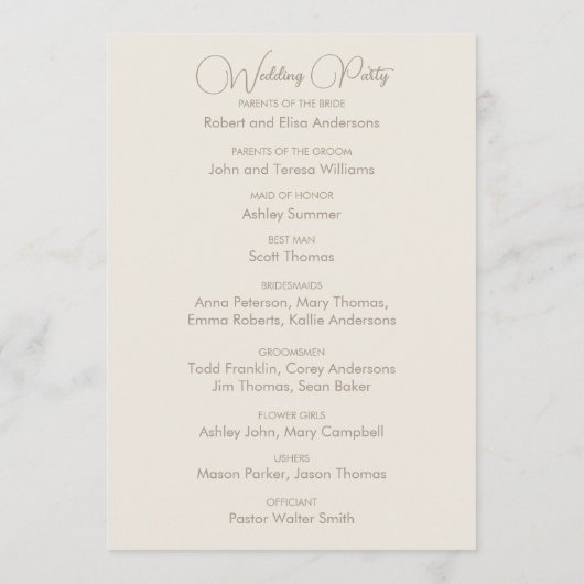 Beige Wildflower Bohemian Arch Wedding Programmakaart (Achterkant)