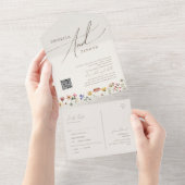 Beige Wildflower | Casual QR-codenummer en verzend All In One Uitnodiging (Afscheurbaar)