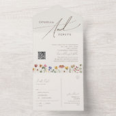 Beige Wildflower | Casual QR-codenummer en verzend All In One Uitnodiging (Binnen)