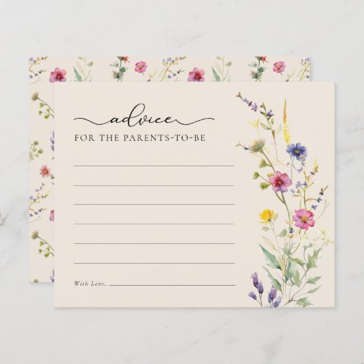 Beige Wildflower Floral Baby shower Advies Kaart (Voorkant / Achterkant)