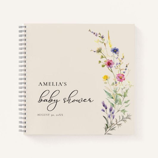 Beige Wildflower Floral Baby shower Gastenboek Notitieboek (Voorkant)