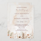 Beige Wildflower Floral Garden Boho Wedding Kaart (Voorkant / Achterkant)