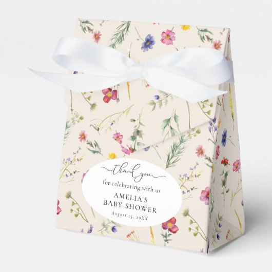 Beige Wildflower Spring Floral Baby shower Bedankdoosjes (Voorkant Zijde)