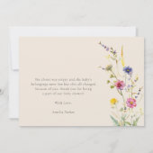 Beige Wildflower Spring Floral Baby shower Bedankkaart (Achterkant)