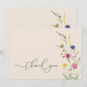 Beige Wildflower Spring Floral Baby shower Bedankkaart (Voorkant / Achterkant)