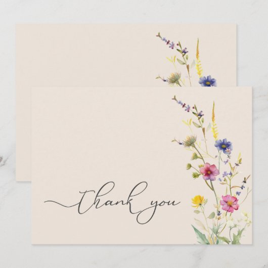 Beige Wildflower Spring Floral Baby shower Bedankkaart (Voorkant / Achterkant)