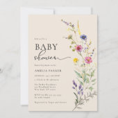 Beige Wildflower Spring Floral Baby shower Kaart (Voorkant)