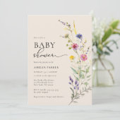Beige Wildflower Spring Floral Baby shower Kaart (Staand voorkant)