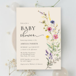 Beige Wildflower Spring Floral Baby shower Kaart