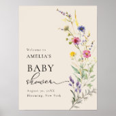 Beige Wildflower Spring Floral Baby shower Welkom Poster (Voorkant)