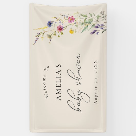Beige Wildflower Spring Floral Baby shower Welkom Spandoek (Verticaal)
