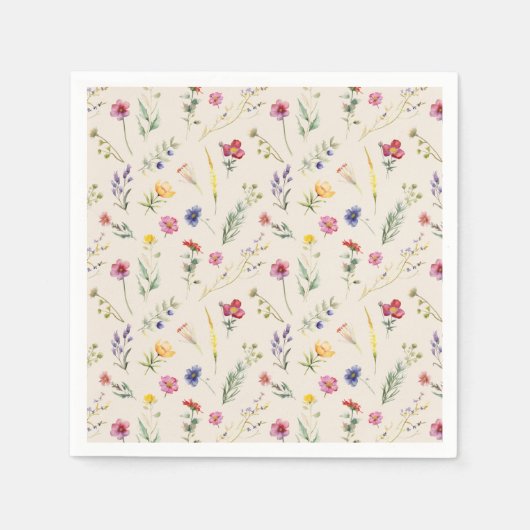 Beige Wildflower Spring Floral Servet (Voorkant)
