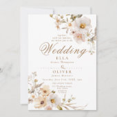 Beige Wildflowers Neutraal Boho Elegant Huwelijk Kaart (Voorkant)