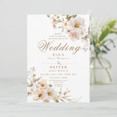 Beige Wildflowers Neutraal Boho Elegant Huwelijk Kaart (Staand voorkant)