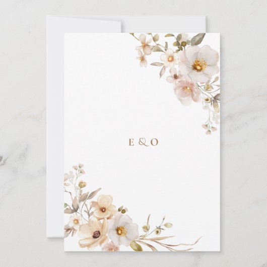 Beige Wildflowers Neutraal Boho Elegant Huwelijk Kaart (Achterkant)