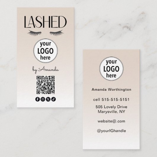 Beige Wimperverlengingen Minimalistische QR-code S Visitekaartje (Voorkant / Achterkant)