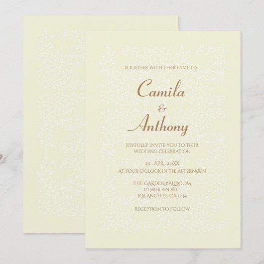 Beige wit bloemenpatroon print grens bruiloft kaart (Voorkant / Achterkant)