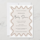 Beige Wit Border Baby shower Invitation Kaart (Voorkant)