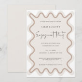 Beige Wit Grens Verlovingsfeest Uitnodiging (Voorkant / Achterkant)