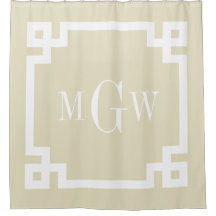 Beige Wit Grieks Sleutel #2 Ingelijste 3I Monogram