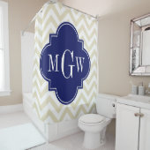 Beige Wit LG Chevron Navy 3IH Monogram Douchegordijn (In situ)