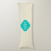 Beige Wit Marokkaans #5 Teal 3 Initiaal Monogram Lichaamskussen (Voorkant Verticaal)