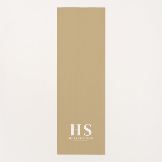 Beige & Wit Persoonlijk Monogram Minimalistisch Sc Yogamat (Voorkant)