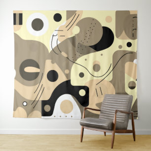 Beige wit zwart, grillige vormen moderne design wandkleed