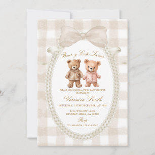 Beige Witte Beer-y Schattige Tweeling Beer Baby Sh Kaart