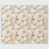 Beige Witte Bladeren Cadeaupapier (Vlak)