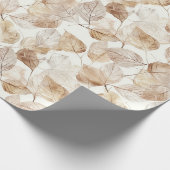 Beige Witte Bladeren Cadeaupapier (Hoek)