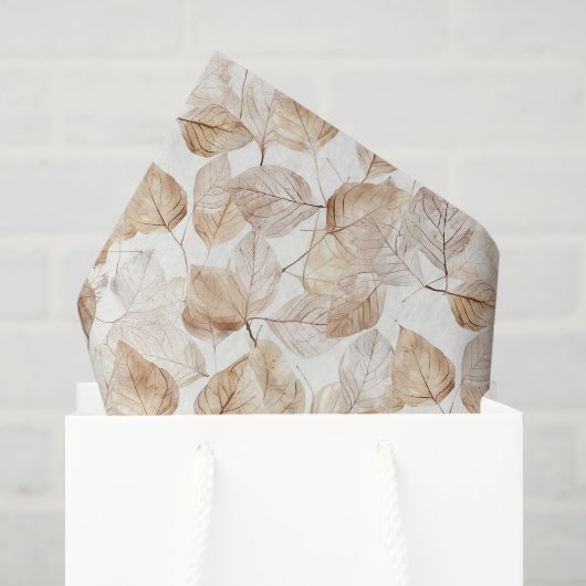 Beige Witte Bladeren Tissuepapier (Cadeauzakje)