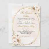 Beige Witte bloem Spaanse Quinceanera Kaart (Voorkant)