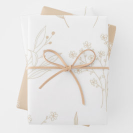 Beige Witte Bloemen Boho Bruiloft Inpakpapier Vel