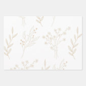 Beige Witte Bloemen Boho Bruiloft Inpakpapier Vel (Voorkant)